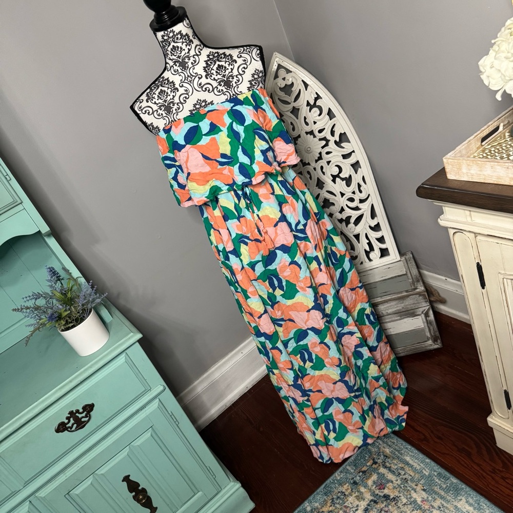 Jopna Boho Flowy Strapless Maxi Dress Size Medium Beach Vacation Resortwear